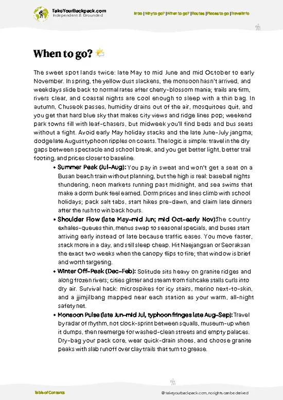 example page 3 from our offline Travel Guide for South Korea